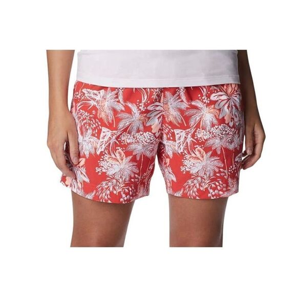 COLUMBIA WOMEN’S MEDIUM WATER SHORT IN RED HIBISCUS FESTIVE FISHIN’ PATTERN - Picture 7 of 11